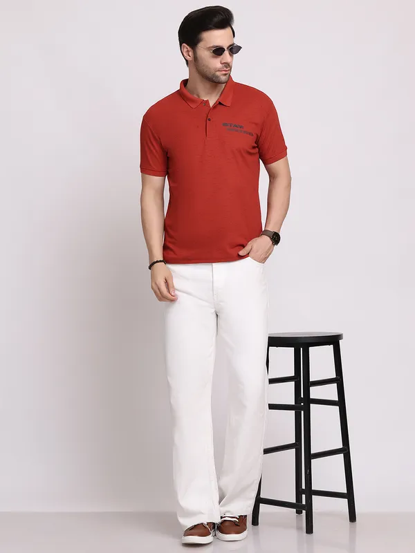 Orange_Polycotton_T-Shirt_For_Men