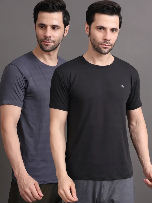Black::Grey_Polyester_T-Shirt_For_Men
