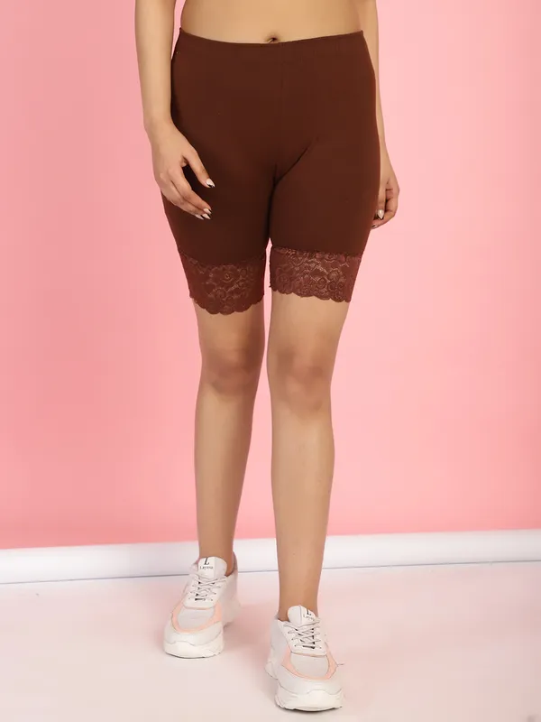 Brown_Cotton_Lycra_Shorts_For_Women