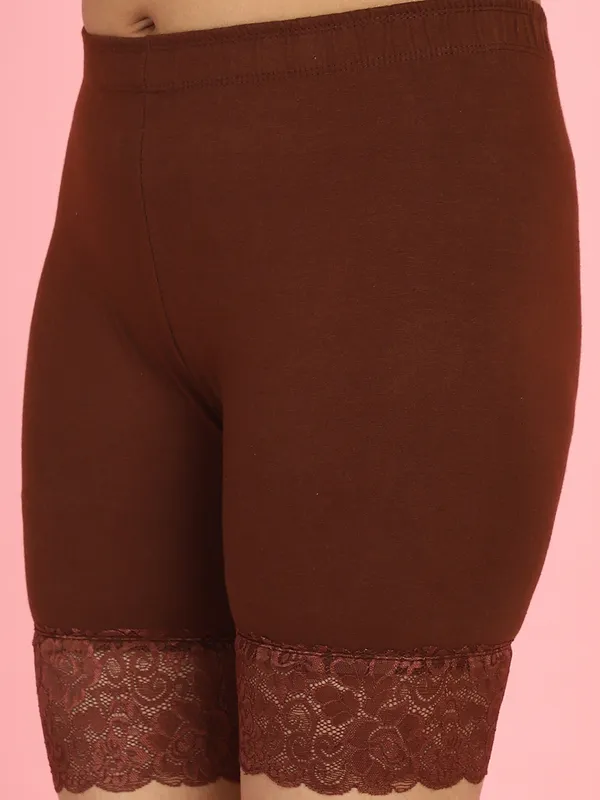 Brown_Cotton_Lycra_Shorts_For_Women