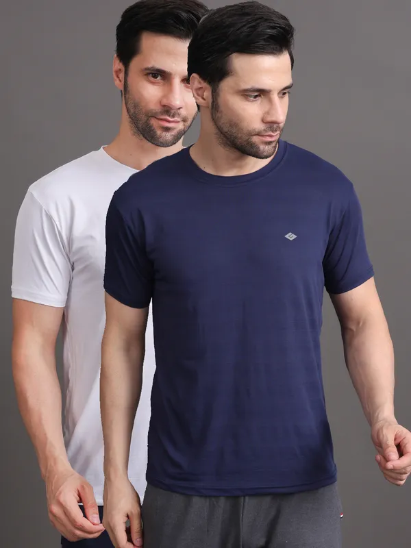 White::Navy_Blue_Polyester_T-Shirt_For_Men