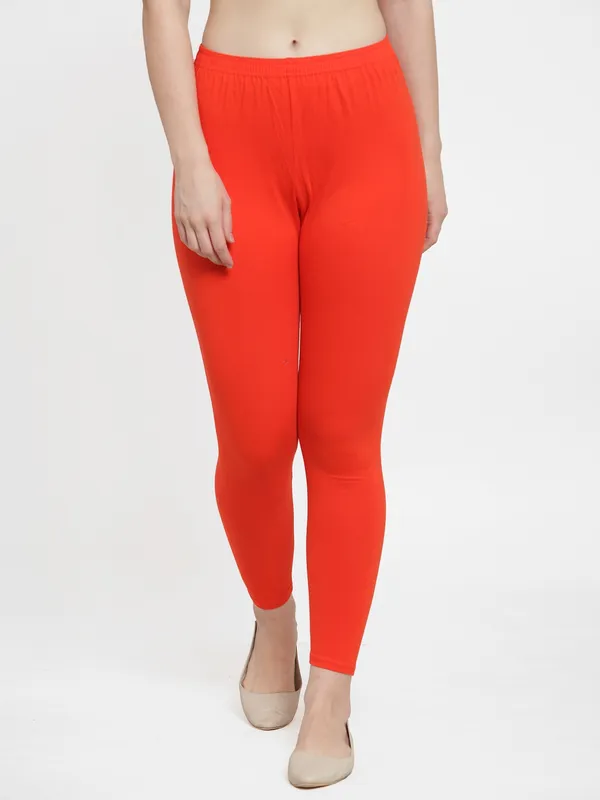 Orange_Cotton_Lycra_Legging_For_Women