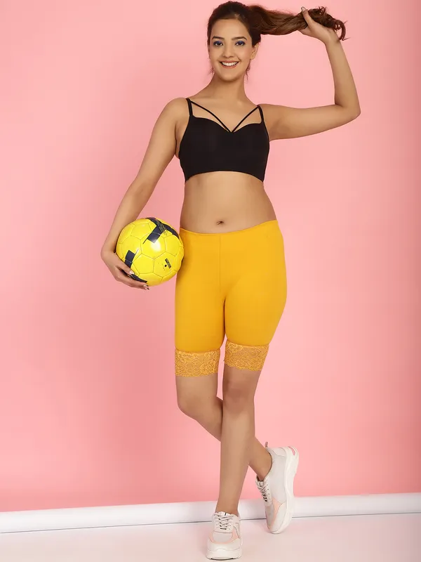 Gold_Cotton_Lycra_Shorts_For_Women