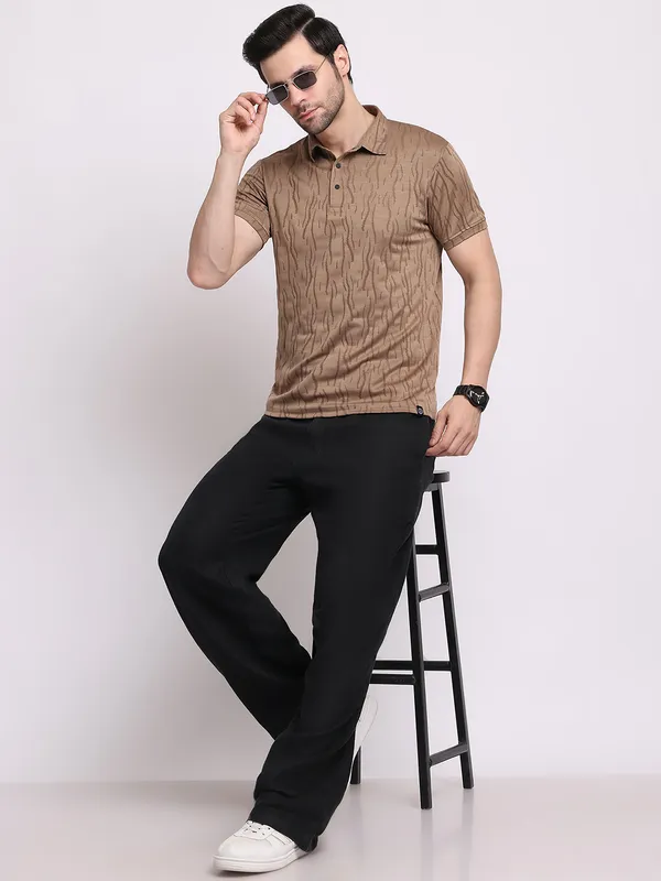 Dark_Beige_Polycotton_T-Shirt_For_Men