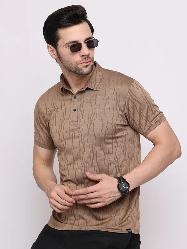 Dark_Beige_Polycotton_T-Shirt_For_Men