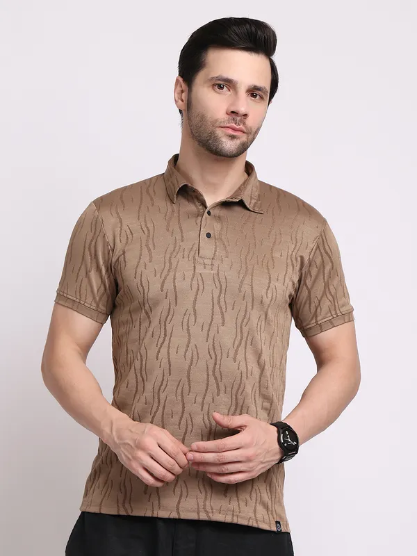 Dark_Beige_Polycotton_T-Shirt_For_Men