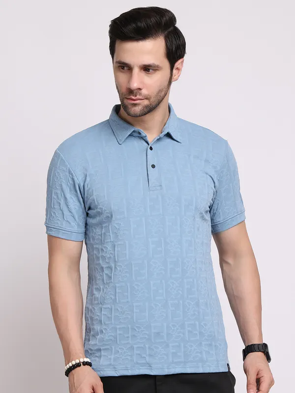 Turquoise_Blue_Polycotton_T-Shirt_For_Men