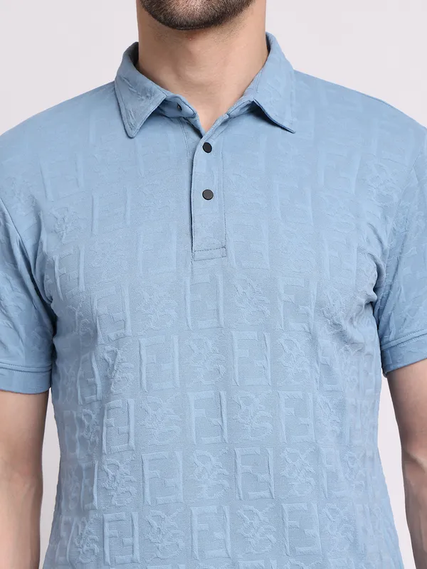 Turquoise_Blue_Polycotton_T-Shirt_For_Men