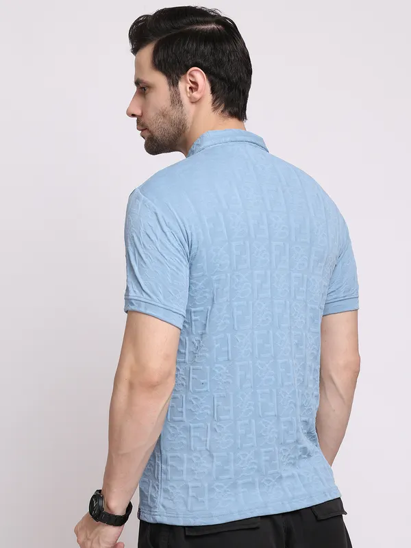 Turquoise_Blue_Polycotton_T-Shirt_For_Men