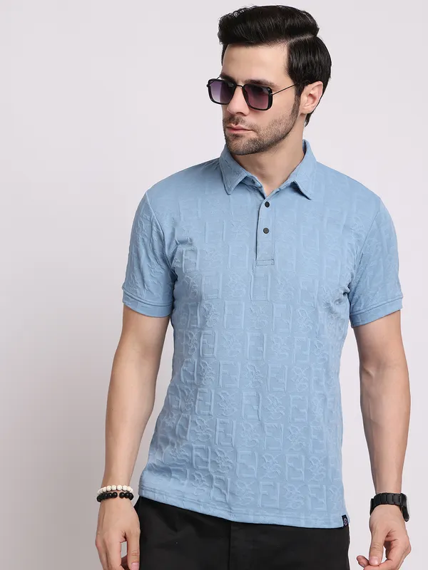 Turquoise_Blue_Polycotton_T-Shirt_For_Men
