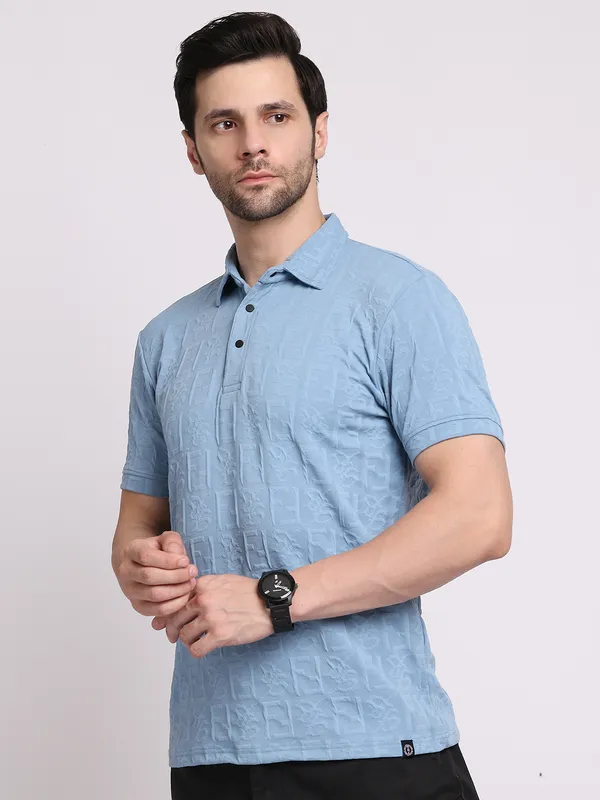 Turquoise_Blue_Polycotton_T-Shirt_For_Men