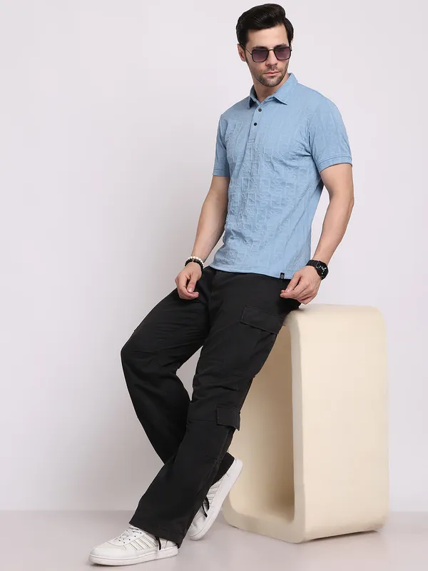 Turquoise_Blue_Polycotton_T-Shirt_For_Men