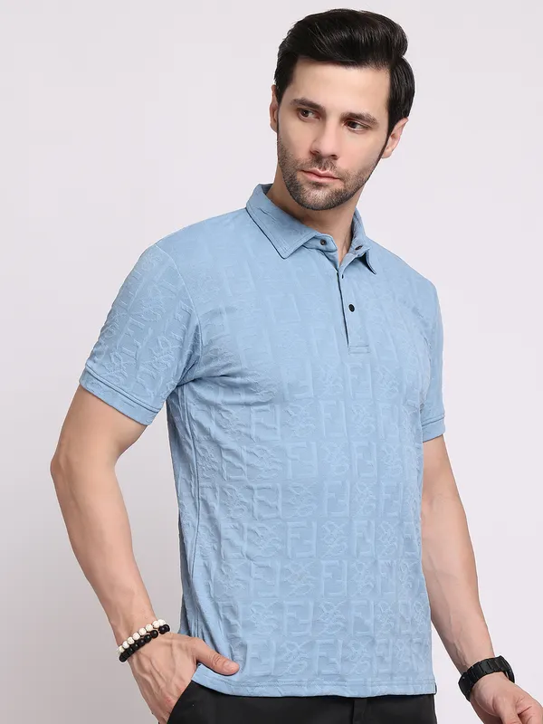 Turquoise_Blue_Polycotton_T-Shirt_For_Men