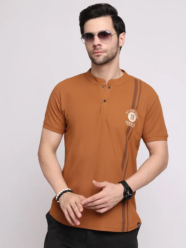 Brown_Polycotton_T-Shirt_For_Men