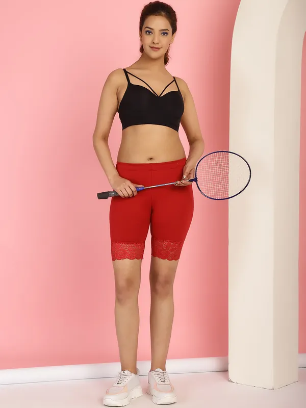 Maroon_Cotton_Lycra_Shorts_For_Women