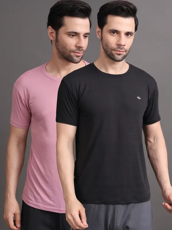 Black::Pink_Polyester_T-Shirt_For_Men