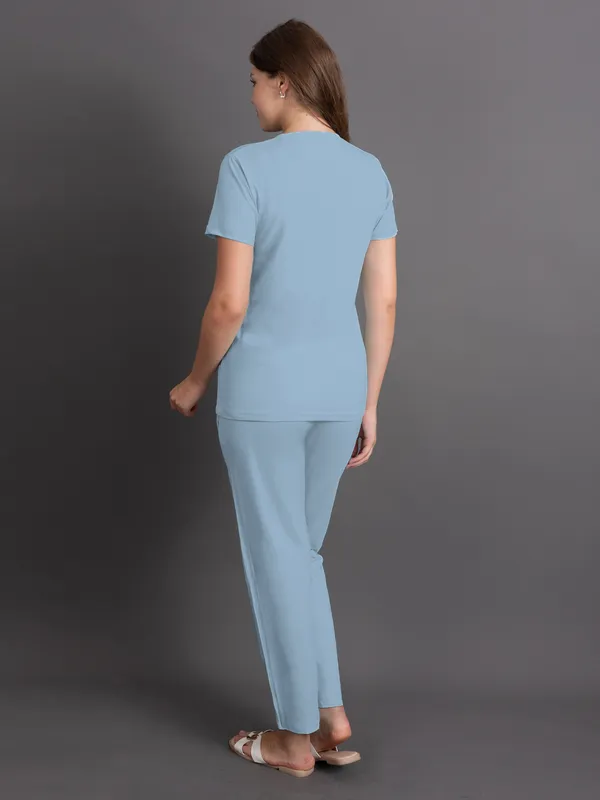 Turquoise_Blue_100%_Cotton_Lycra_Bio_Wash_Co-Ord_Set_For_Women