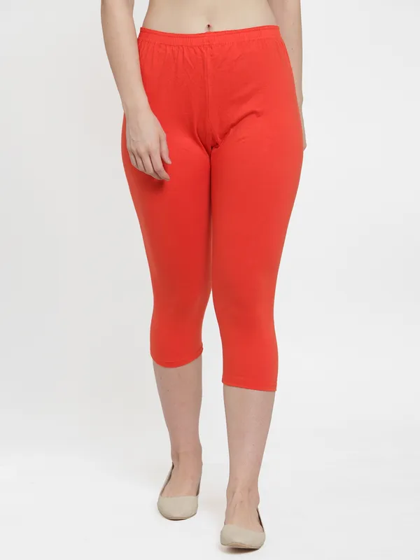 Orange_Cotton_Lycra_Capri_For_Women