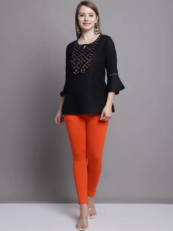 Orange_Cotton_Lycra_Legging_For_Women