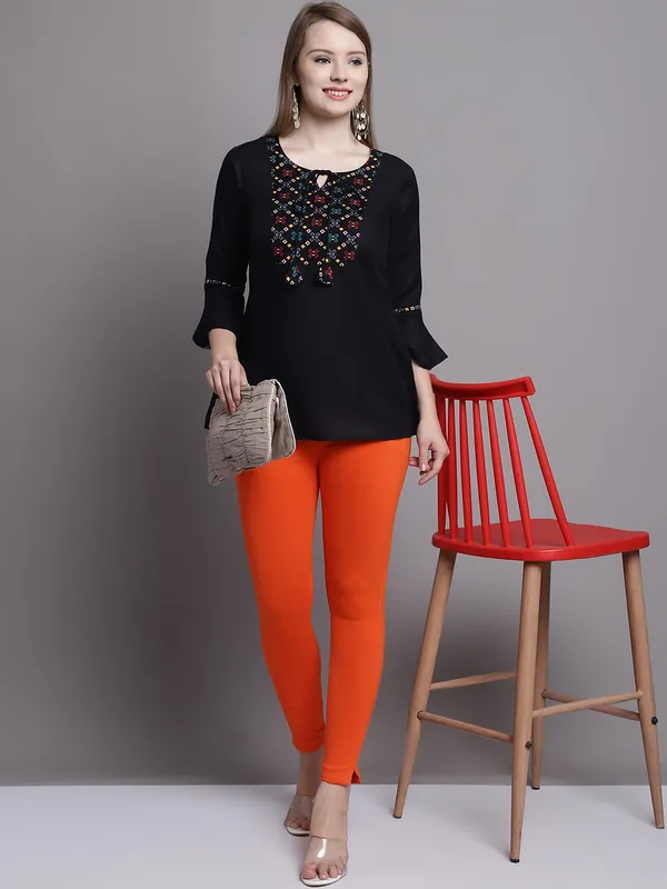 Orange_Cotton_Lycra_Legging_For_Women