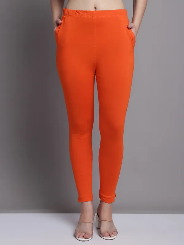 Orange_Cotton_Lycra_Legging_For_Women
