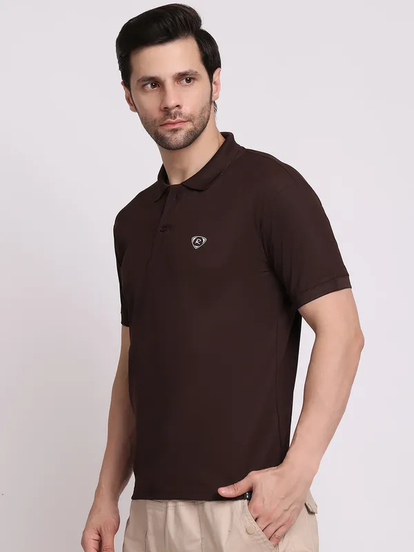 Brown_Polycotton_T-Shirt_For_Men