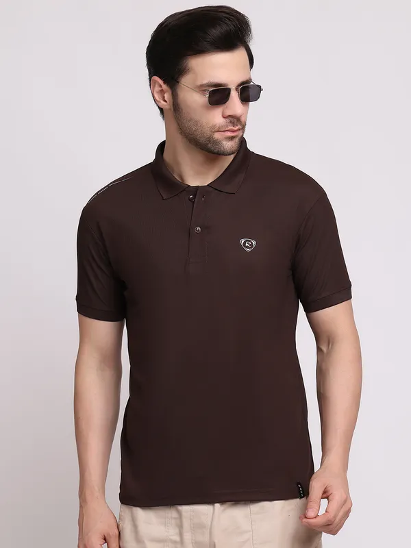 Brown_Polycotton_T-Shirt_For_Men