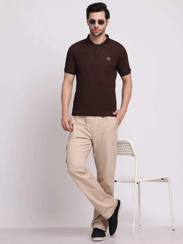 Brown_Polycotton_T-Shirt_For_Men
