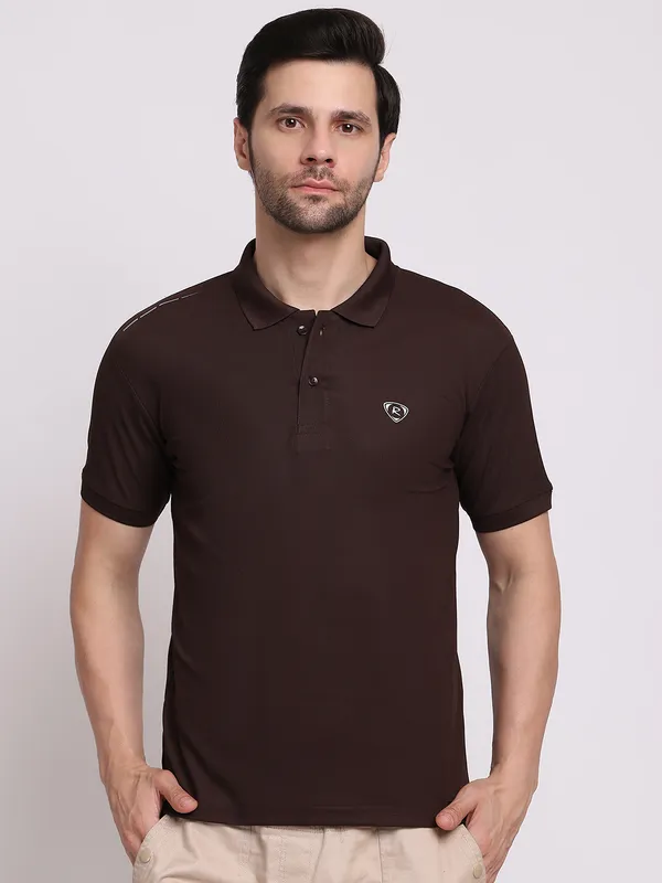 Brown_Polycotton_T-Shirt_For_Men