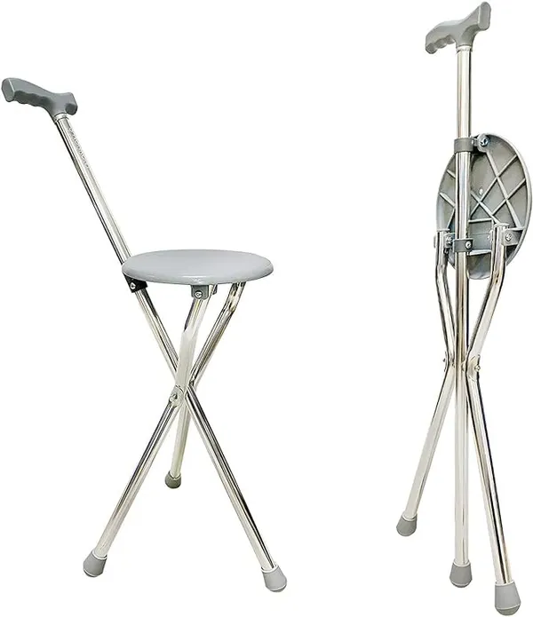 STELIX_Aluminium_Walking_Support_with_Seat_|_32_Inch_|_Grey/Silver_|_Comfortable_Mobility_Aid