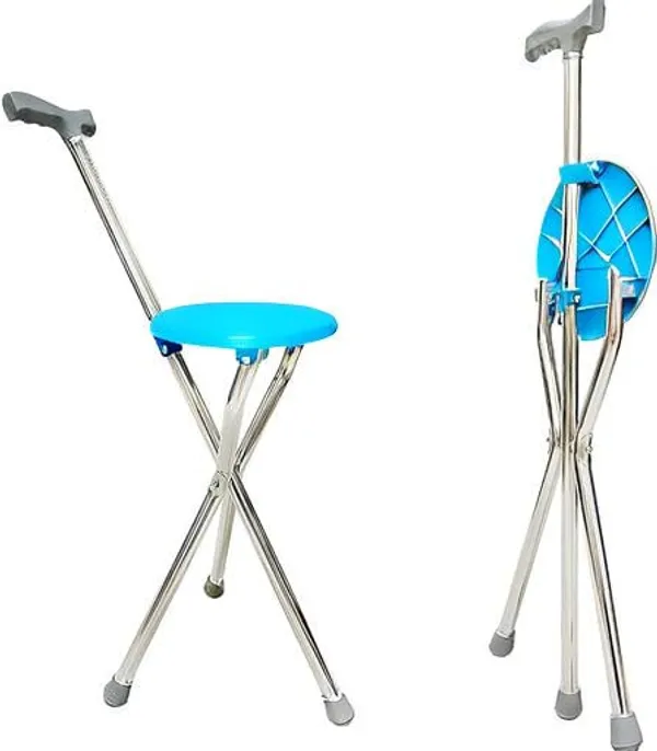 STELIX_Aluminium_Walking_Support_with_Seat_|_32_Inch_|_Grey/Silver_|_Comfortable_Mobility_Aid