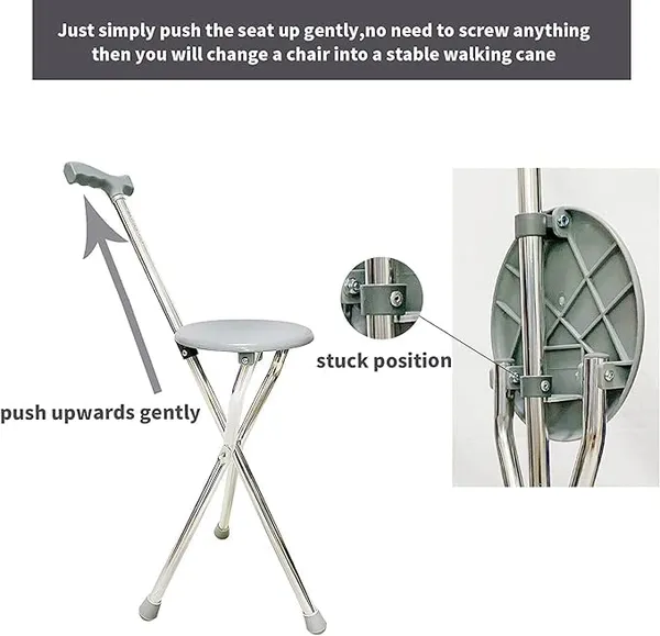 STELIX_Aluminium_Walking_Support_with_Seat_|_32_Inch_|_Grey/Silver_|_Comfortable_Mobility_Aid