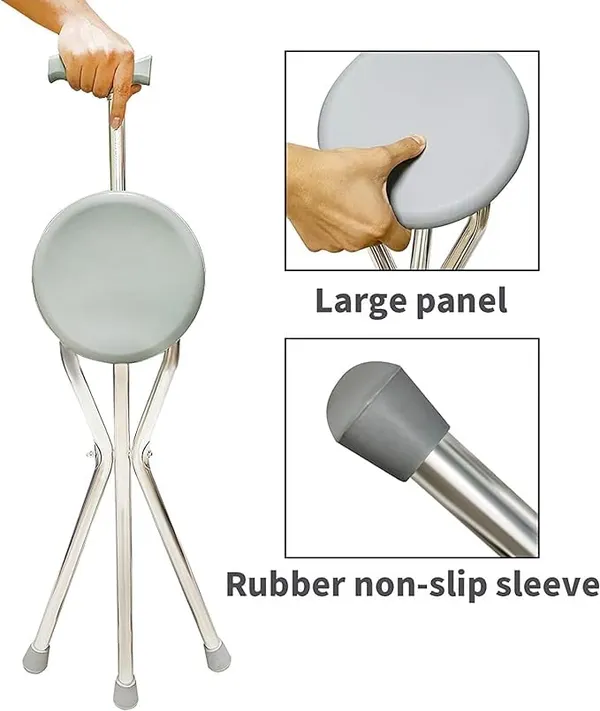 STELIX_Aluminium_Walking_Support_with_Seat_|_32_Inch_|_Grey/Silver_|_Comfortable_Mobility_Aid