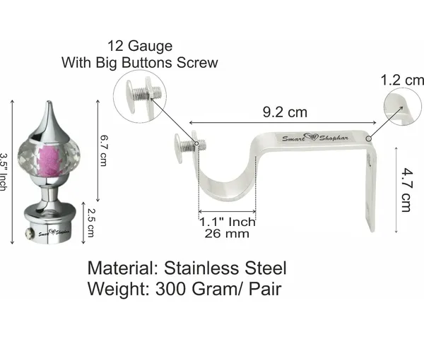 Curtain_bracket_Sparkler_Stainless_Steel_and_Glass_Silver_Pack_of_4