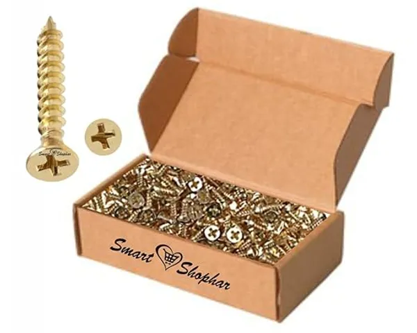 (Pack_of_1000)_Steel_Phillips_Flat_Head_Sheet_Metal_Screws_Golden_Brass