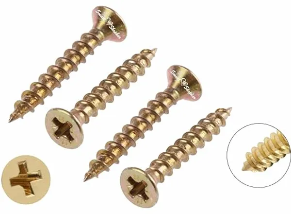 (Pack_of_100)_Screws_Phillips_Flat_Head_Sheet_Metal_Steel_Golden_Brass
