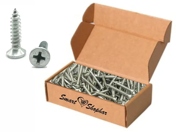 (Pack_of_1000)_Steel_Phillips_Flat_Head_Sheet_Metal_Screws_Silver_Chrome