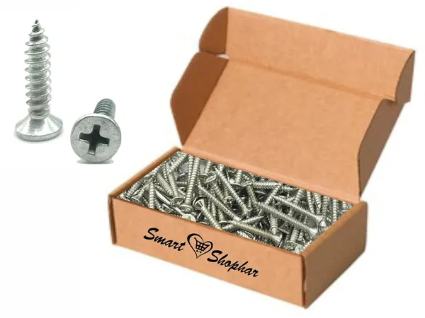 (Pack_of_20)_Screws_Phillips_Flat_Head_Sheet_Metal_Steel_Silver_Chrome