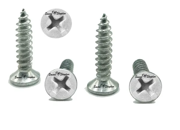 (Pack_of_20)_Screws_Phillips_Flat_Head_Sheet_Metal_Steel_Silver_Chrome