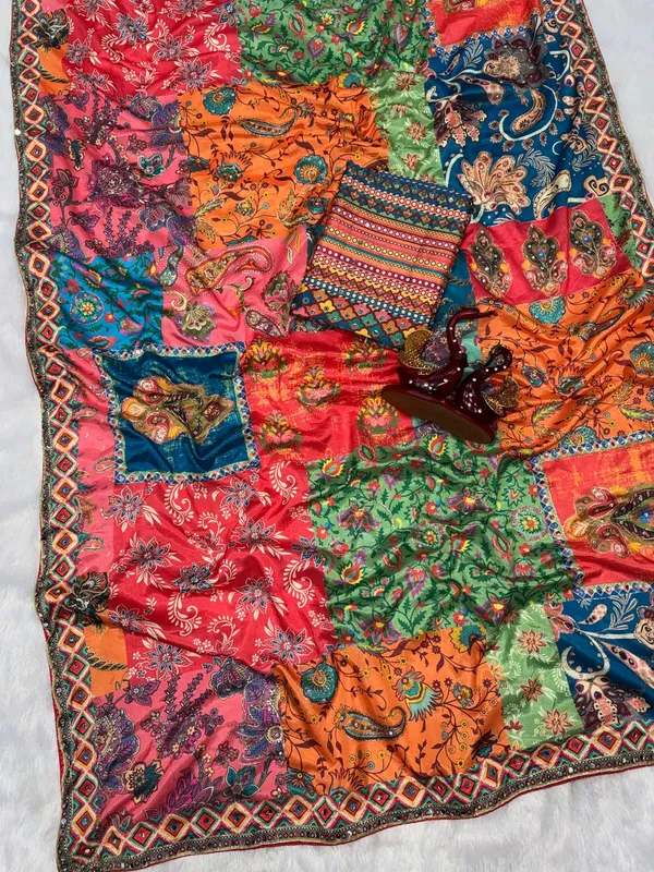 Orange_Ajarakh_Print_Mirror_Work_Saree