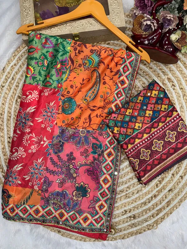 Orange_Ajarakh_Print_Mirror_Work_Saree