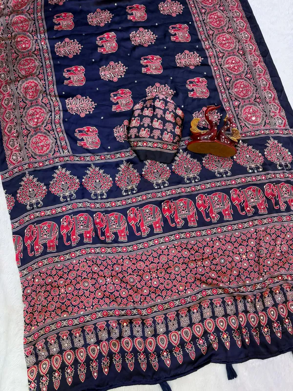 Navy_Blue_Ajarakh_Print_Mirror_Work_Saree