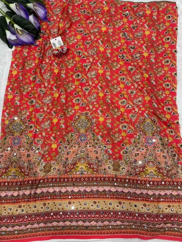 Peach_Ajarakh_Print_Mirror_Embroidered_Saree