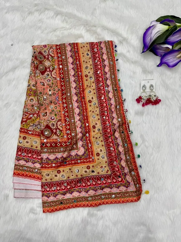 Peach_Ajarakh_Print_Mirror_Embroidered_Saree