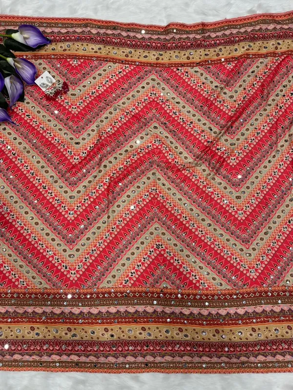 Peach_Ajarakh_Print_Mirror_Embroidered_Saree
