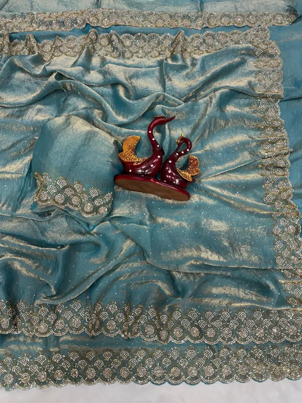 Blue_Shaded_Space_Silk_Handwork_Designer_Saree