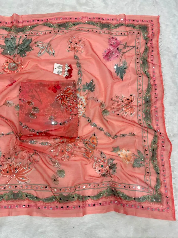 Peach_Mirror_Embroidered_Designer_Saree