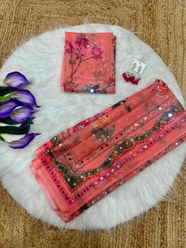 Peach_Mirror_Embroidered_Designer_Saree