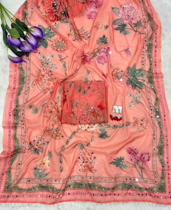 Peach_Mirror_Embroidered_Designer_Saree