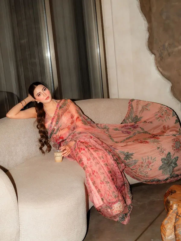 Peach_Mirror_Embroidered_Designer_Saree
